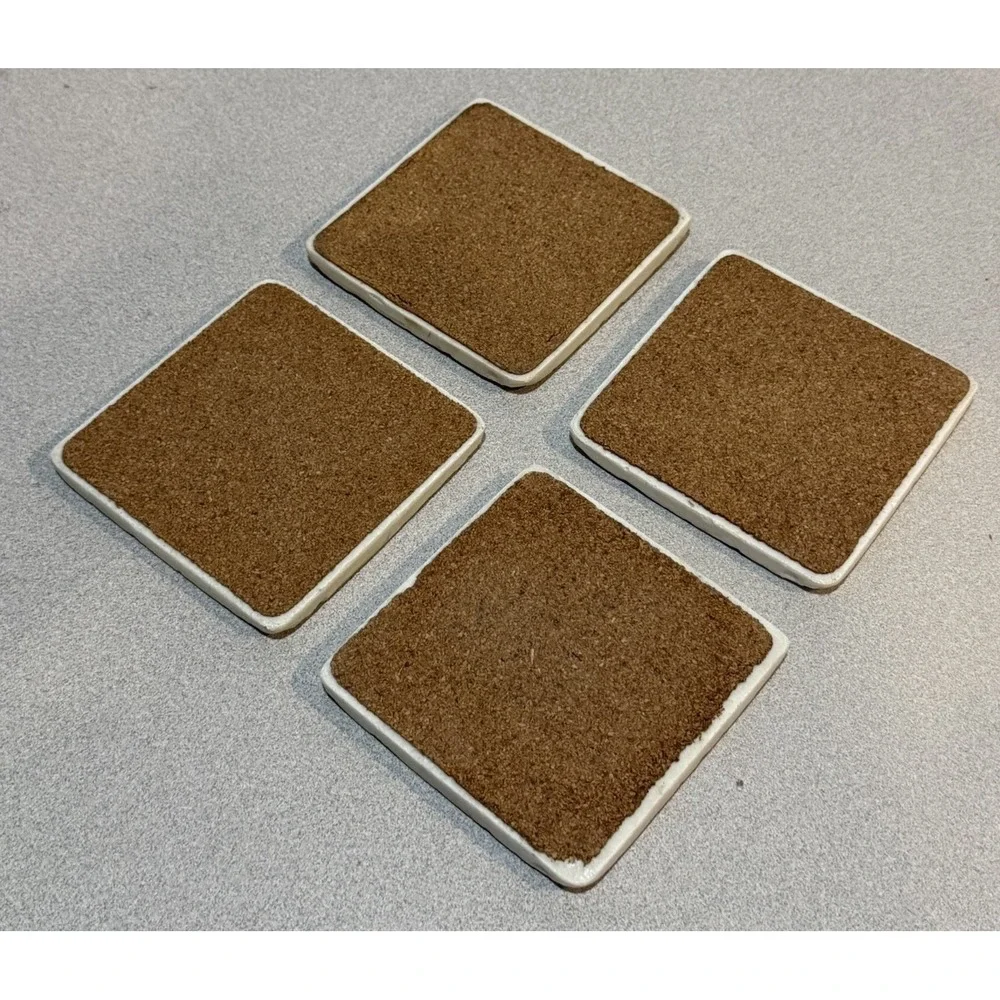 set of 4 cork-backed stone coasters featuring Europe Paris‎ Rome Travel Postcard